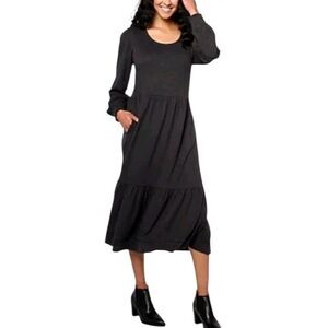 Canyon Retreat Washed Black Tiered Easy Midi Boot Dress L